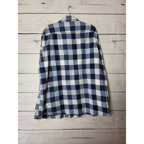 Wrangler Mens Button-Up Shirt Blue White Checkered Long Sleeve Pocket Knit 2XL - Picture 2 of 5